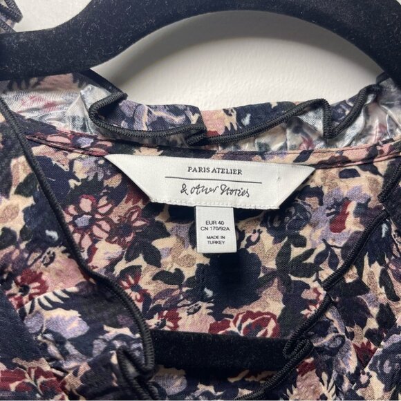 & Other Stories women’s black pink Floral Blouse L Long Sleeve button down top - Picture 3 of 8